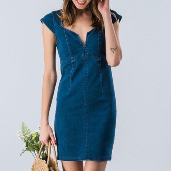 Dark Blue Denim Dress - Picture 2 of 3
